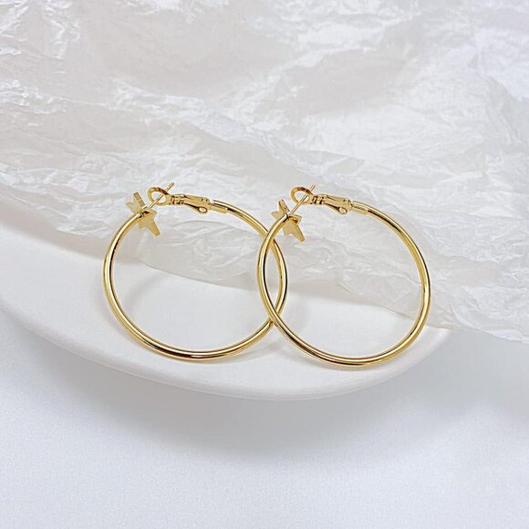 40mm Gold Plated Stainless Steel Hoop Earrings with Love Heart & Star Design, Hy - Picture 3 of 6